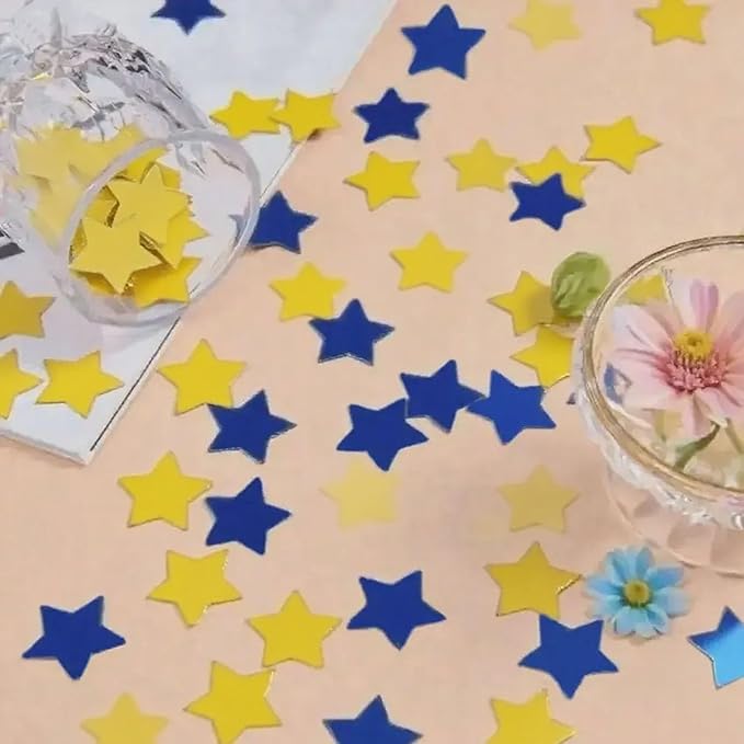 Yellow Blue Metallic Foil Star Confetti 0.78inch/2cm 8000Pcs Table Confetti - Image 2