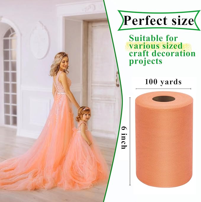 Peach Tulle Fabric Rolls 6 Inch by 100 Yards Fabric Spool Tulle Ribbon - Image 3