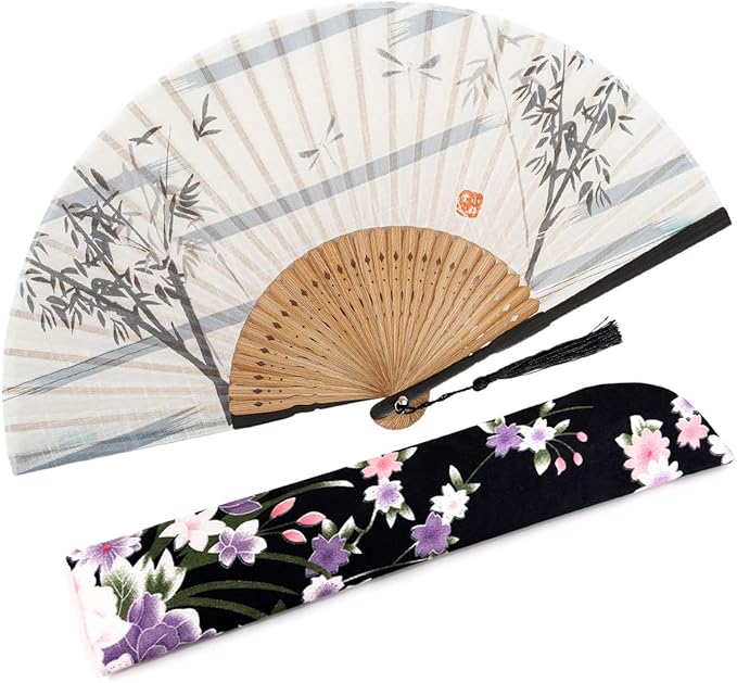 Amajiji 8.27" Hand Held Bamboo Silk Folding Fan Hand Fan, Chinese/Japanese by Amajiji