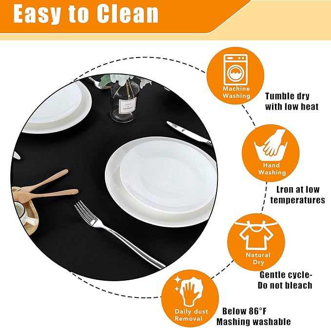 Fitable Black Round Tablecloth 70 inch, Stain and Wrinkle Resistant Washable - Image 7