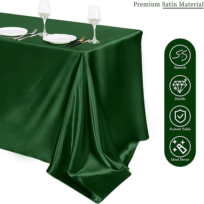 TURSTIN 1 Packs Dark Green Satin Tablecloth 102 x 58 Inch Overlay Satin Table - Image 4