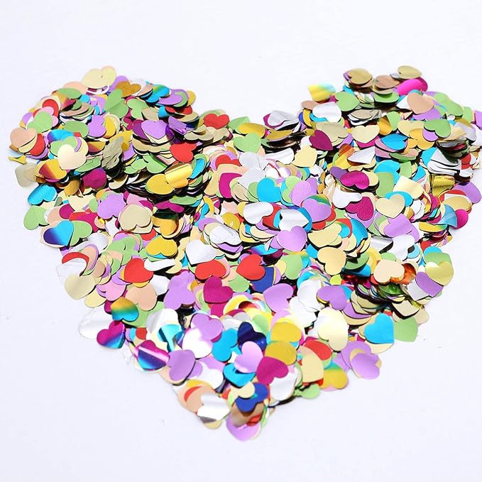 Multicolor Metallic Foil Confetti Heart Glitter Rainbow Table Confetti by SIPRKAICT