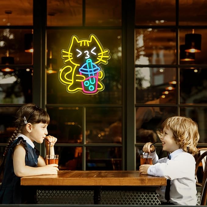 Cat Boba Tea Neon Sign Yellow Cat Led Neon Signs - Image 7