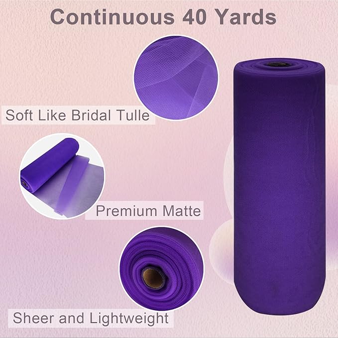 Purple Tulle Fabric Roll Spool Bolt Large Tulle Wedding Party Decoration - Image 2