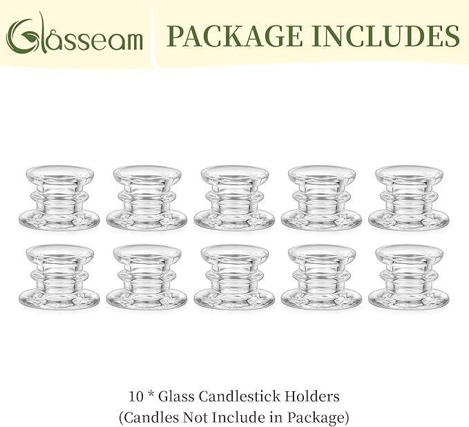 Glasseam Taper Candle Holders Bulk: 10pcs Glass Candle Sticks Holder Decor - Image 8