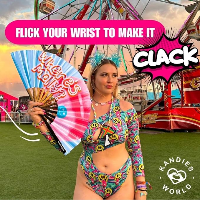 Kandies World UV Reactive Custom Festival Folding Hand Fan - Image 5
