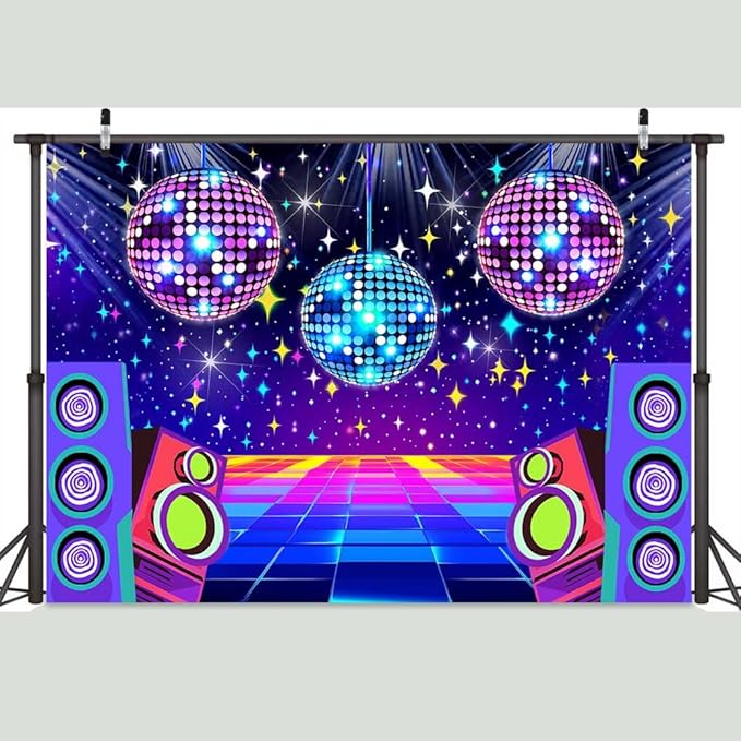 Disco Backdrop 7 x 5 ft Retro Glow Party 70s 80s 90s Theme Stage Dance - Image 2