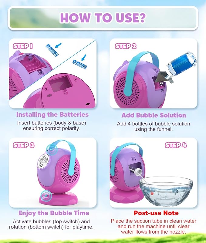Bubble Machine, Automatic 360° Rotation & 75° Adjustment Bubbles Blower - Image 6