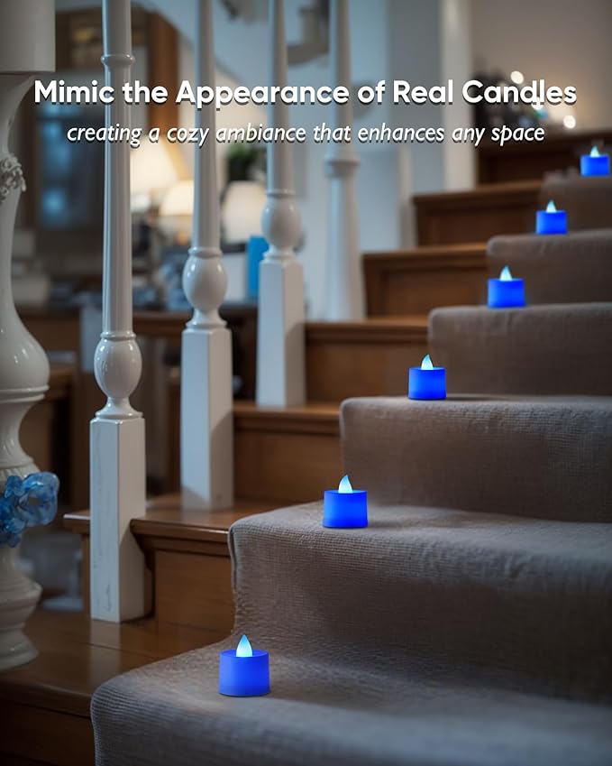 Amagic 24 Pack Blue LED Tea Lights, Flameless Votive Candles, Electric Fake - Image 8
