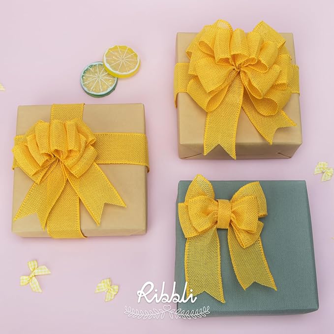 Ribbli Yellow Burlap Wired Ribbon, 1-1/2” Inch x Continuous 20 Yard, Big Bows - Image 5