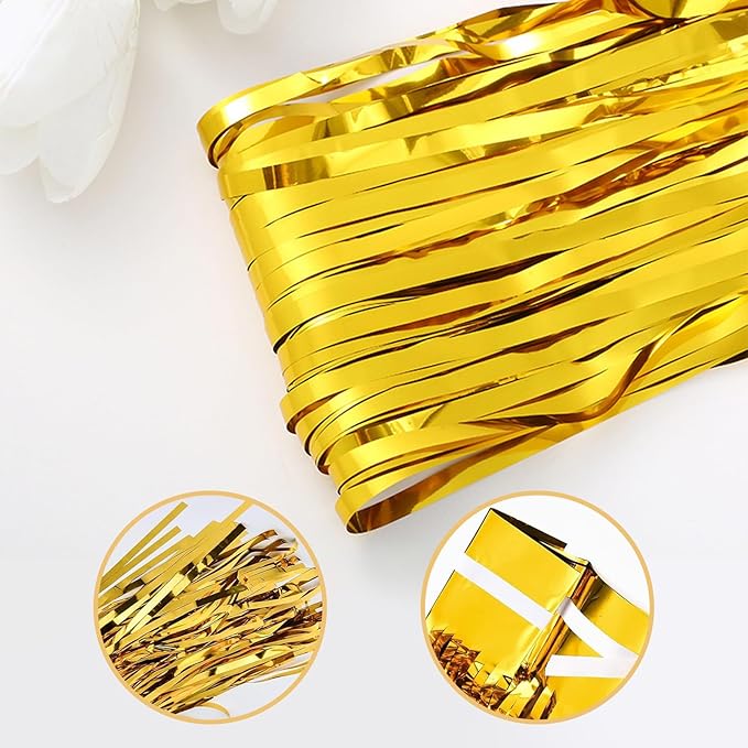 10 Pack Gold Foil Curtain Backdrop 3.2ft x 9.8ft Metallic Tinsel Foil Fringe - Image 4