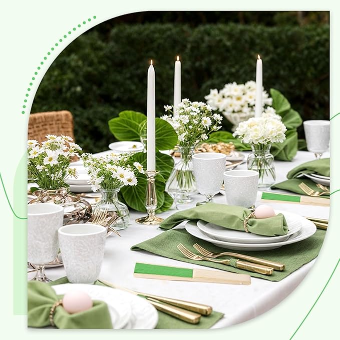 JOHOUSE 12PCS Foldable Hand Fan, 8.3 Inch Green Paper Fans - Image 3