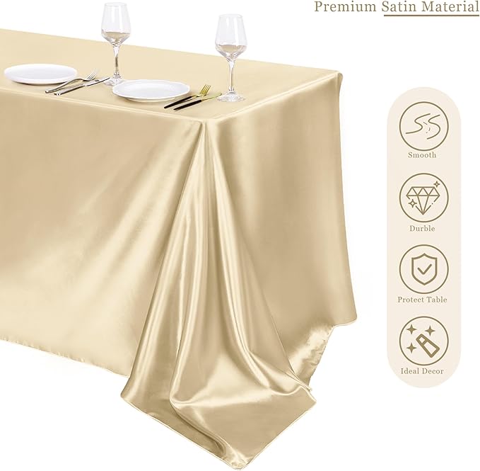 TURSTIN 1 Pack Champagne Satin Tablecloth 102 x 58 Inch Overlay Satin Table - Image 4