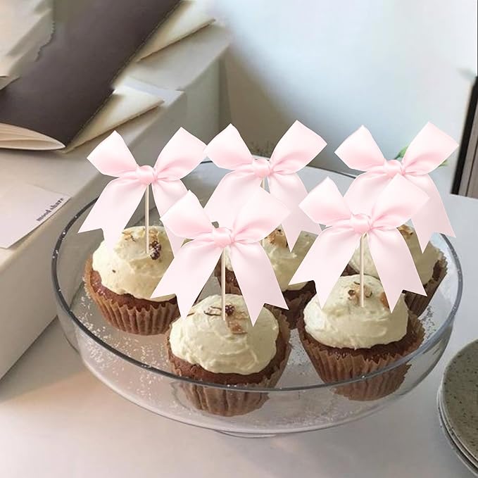 24 PCS Bow Cupcake Toppers Bowknot Coquette Bow Girls Birthday Cake Decorations - Image 5
