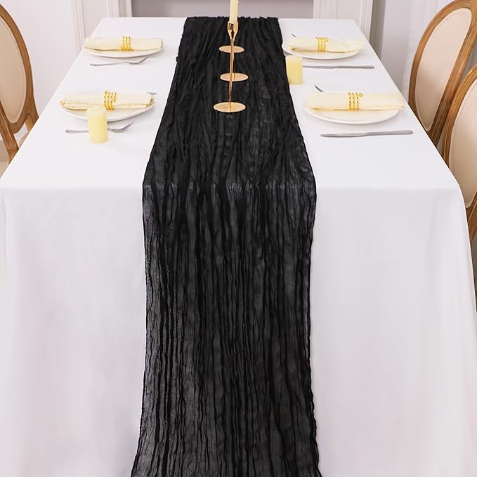 Snowkingdom 13Ft Black Cheesecloth Table Runner, 160inch Long Cheese Cloth Boho - Image 4