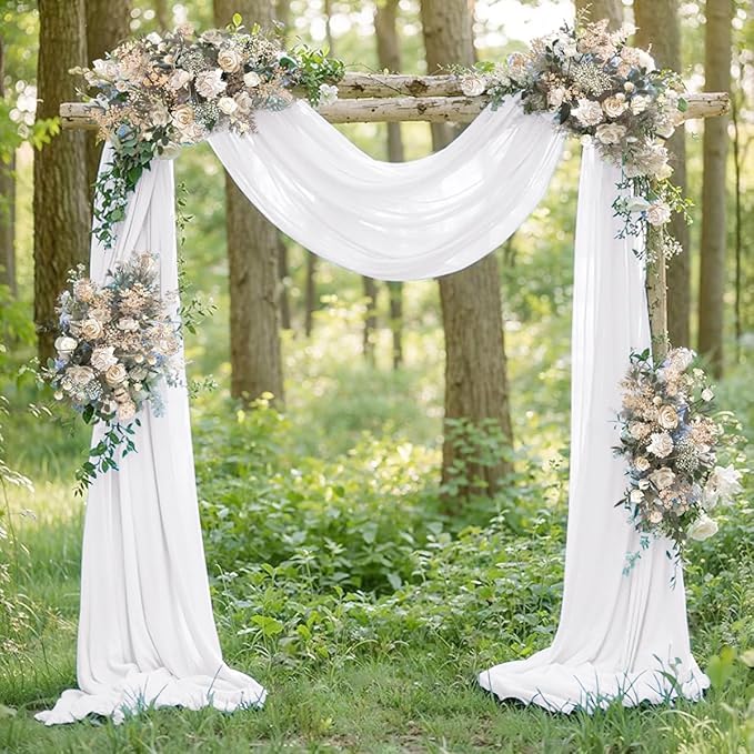 White Elegant Arch Draping Fabric 2 Panels Outdoor 29" × 20Ft Sheer Chiffon - Image 3