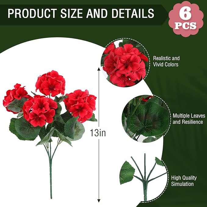 Hananona 6 Pcs Artificial Geranium Flowers - Image 4