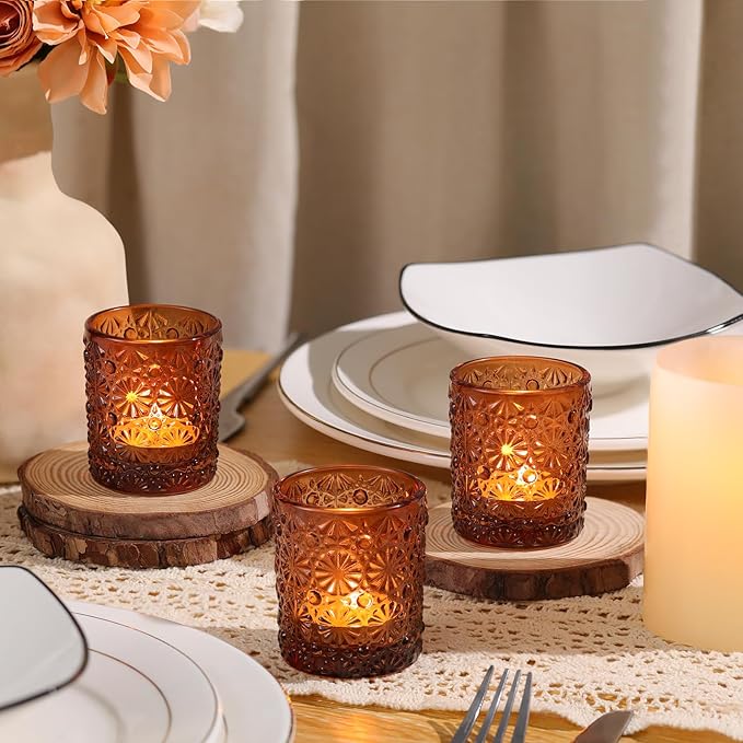 Amber Votive Candle Holder Set of 36, Flower Tea Lights Candles Holders - Image 4