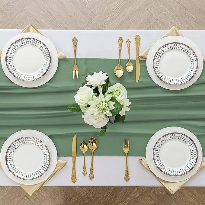 6 Pack 10 Ft Chiffon Table Runner Sage Green Gauze Long Table Runners 27x120 - Image 4