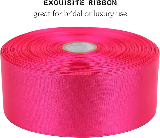 Hot Pink Solid Satin Ribbon 1-1/2 Inch 50 Yards Solid Polyester Fabric Ribbon - Image 4