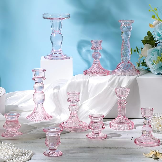 Mumufy 10 Pcs Glass Crystal Taper Candle Holders Clear Glass Candlestick Holder - Image 3