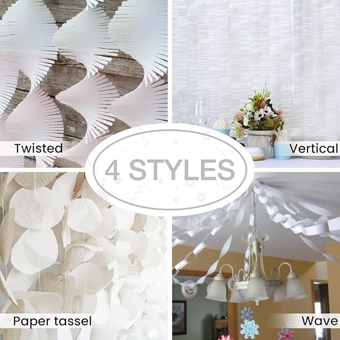 PartyWoo White Crepe Paper Streamers 4pcs 328ft Pack of Pearl White Crepe Paper - Image 6
