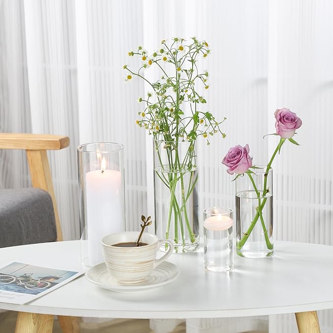 UDU 24 Pcs White Pillar Candles and Glass Cylinder Vases, Hurricane Pillar - Image 7