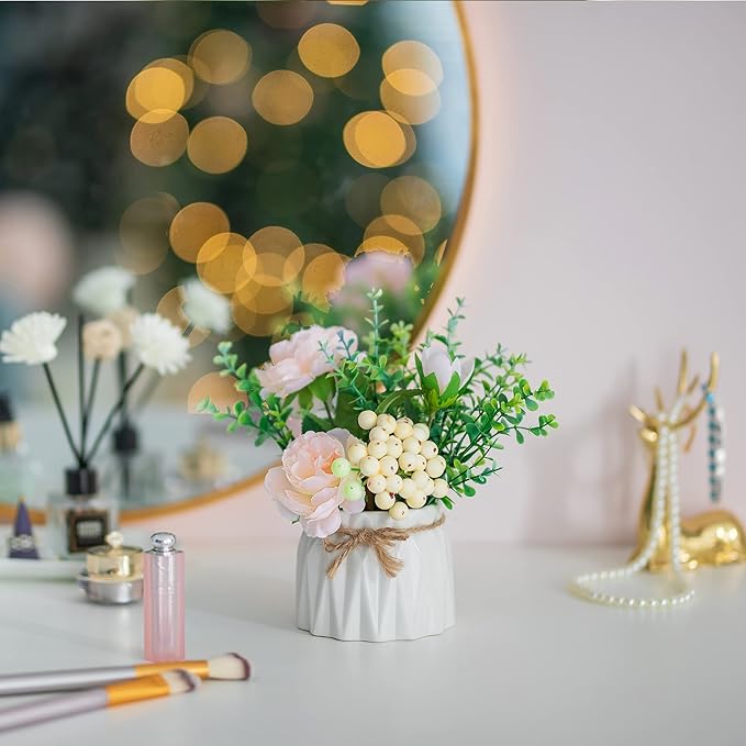 BLOSMON Table Decor Artificial Flowers Vase 7 Inch Small Fake Champagne Flower - Image 7