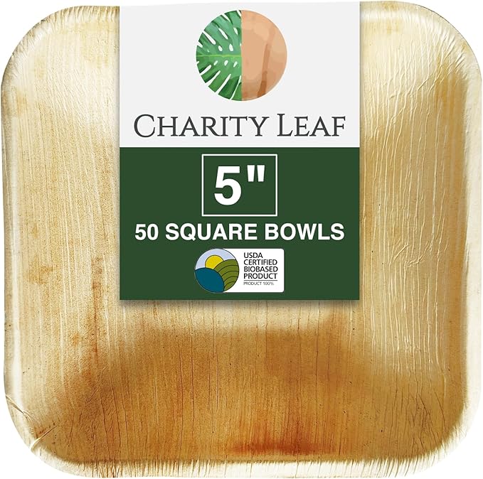 Disposable Palm Leaf 5" Square Bowl Dipping Bowls | Bamboo Like| All Natural by CharityLeaf