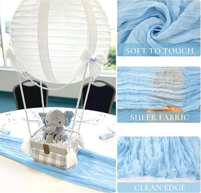 3 Pack Baby Blue Table Runner Boho Gauze Cheesecloth Table Runner 120 Inches - Image 2