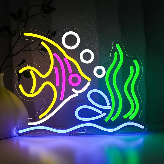 Tropical Fish Neon Sign for Wall Decor, Fish Led Signs for Room, USB Dimmable by PMCVYH