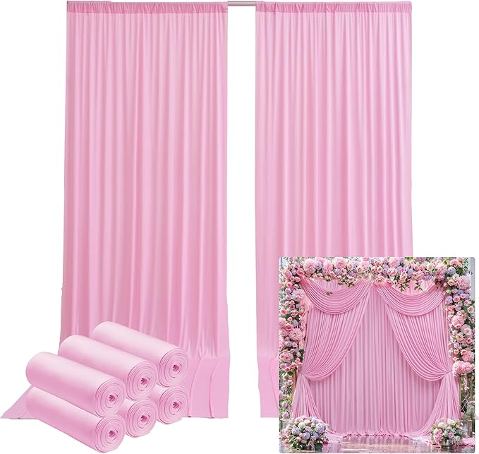 30ftx12ft Wrinkle Free Pink Backdrop Curtain, 6 Panels 12FT Height Pink Wedding by LeegleriTableSkirt