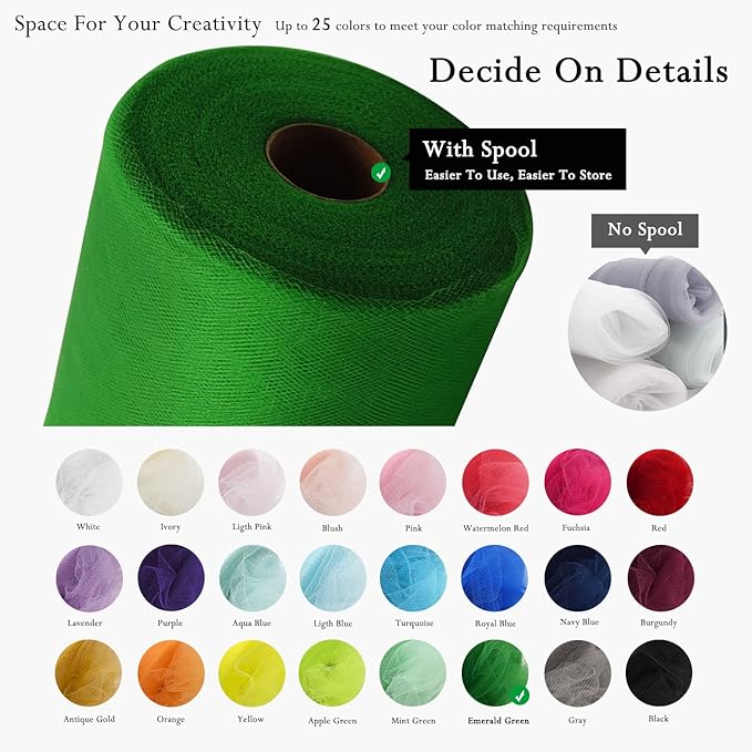 Emerald Green Tulle Fabric Rolls 54 Inch by 40 Yards Tulle Bolt Spool - Image 2