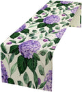 Spring Hydrangea Flower Table Runner, Seasonal Summer Plants Eucalyptus Leaves by SHElifestyle