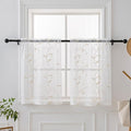 VISIONTEX White Sheer Voile Curtains, Decorative Leaves Embroidery Faux Linen by VISIONTEX