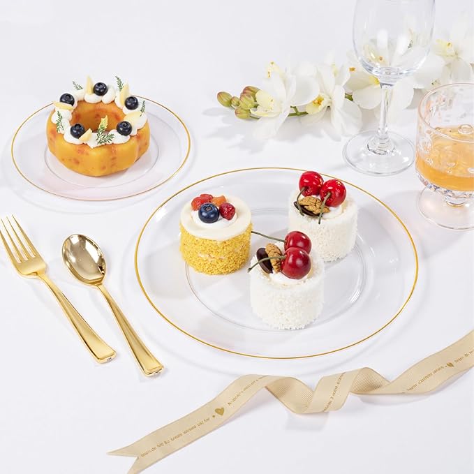 bUCLA 100PCS Clear and Gold Plastic Plates - Image 4