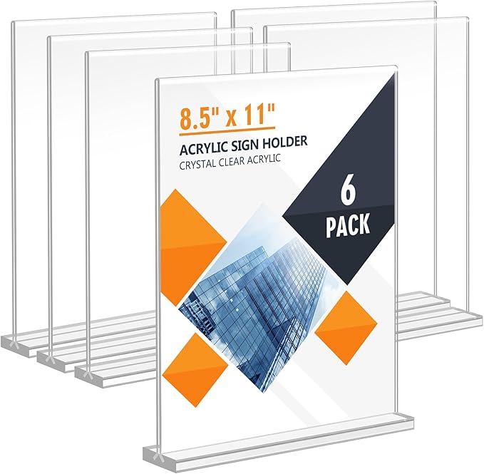 Acrylic Sign Holder 8.5 x 11, Double Sided Sign Holder Stand, Plastic 6 Pack by Unknown