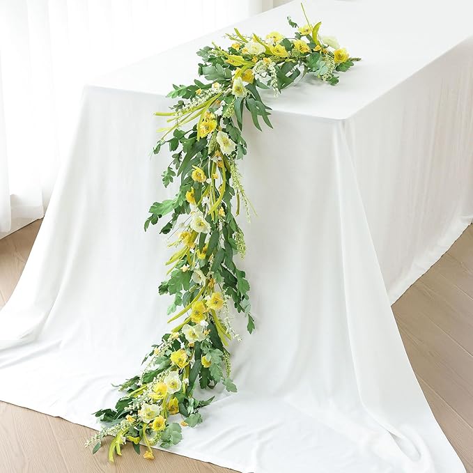 Mizii Yellow Artificial Flower Garland 6FT Fake Poppy Floral Garland Hanging by Mizii