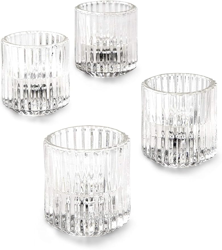 Serene Spaces Living Set of 4 Clear Ribbed Glass Votive Holders, Measures 2.25" by SereneSpacesLiving