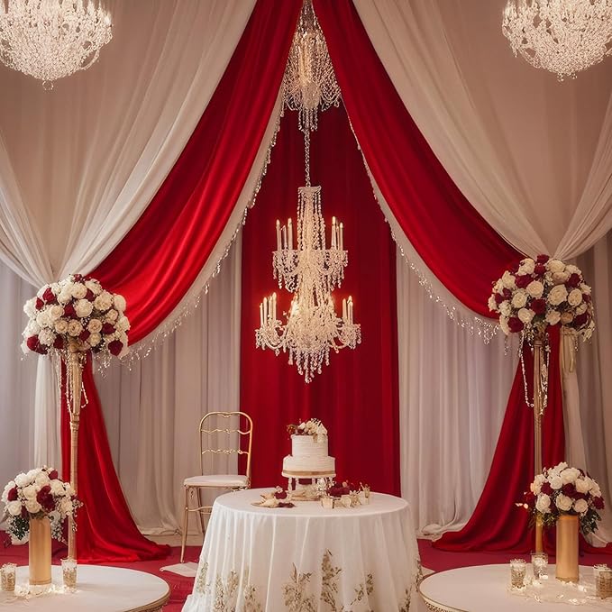 DUOBAO Chiffon Ceiling Drapes 20ft Red Wedding Backdrops Sheer Backdrop Curtains - Image 5