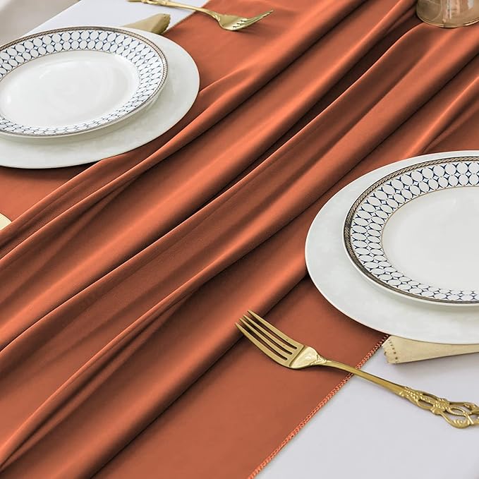 2 Pack 10 Ft Chiffon Table Runner Rust Gauze Long Table Runners 27x120 Inches - Image 5