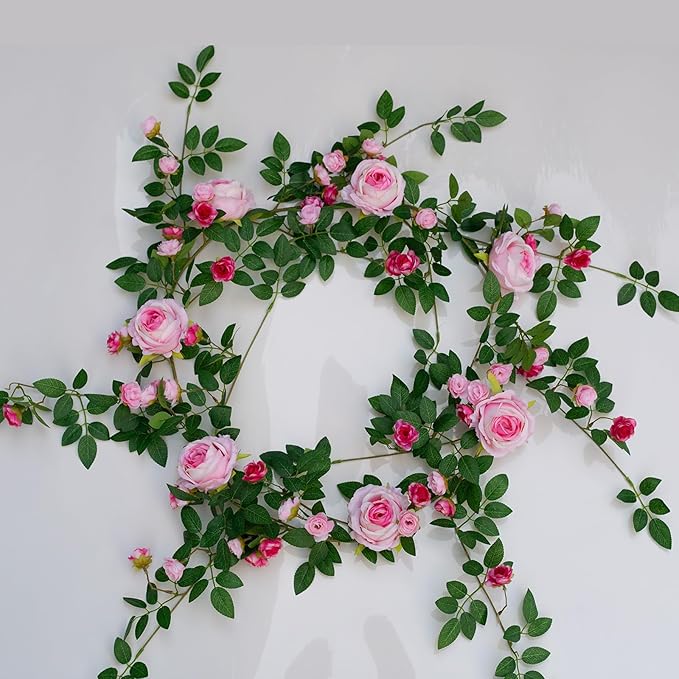 6FT Pink Flower Garland Artificial Rose Vines Hanging Floral Garland - Image 5
