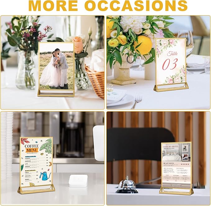 EHWINE 12 Pack Acrylic Sign Holder 5.5 x 8.5, Double Sided Gold Picture Frame - Image 4
