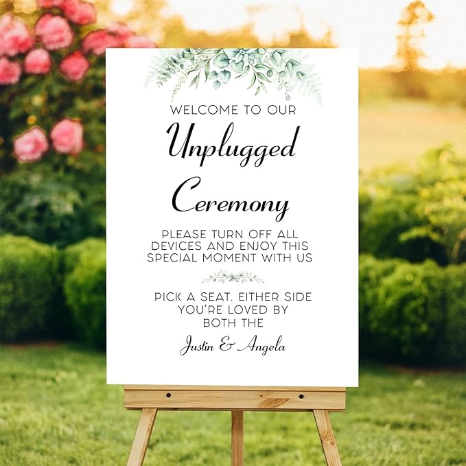 Personalized Unplugged Ceremony Sign – Elegant Wedding Yard Sign by VIRAGIL