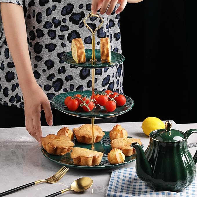 Sweejar 3 Tier Ceramic Cake Stand Wedding, Dessert Cupcake Stand - Image 6