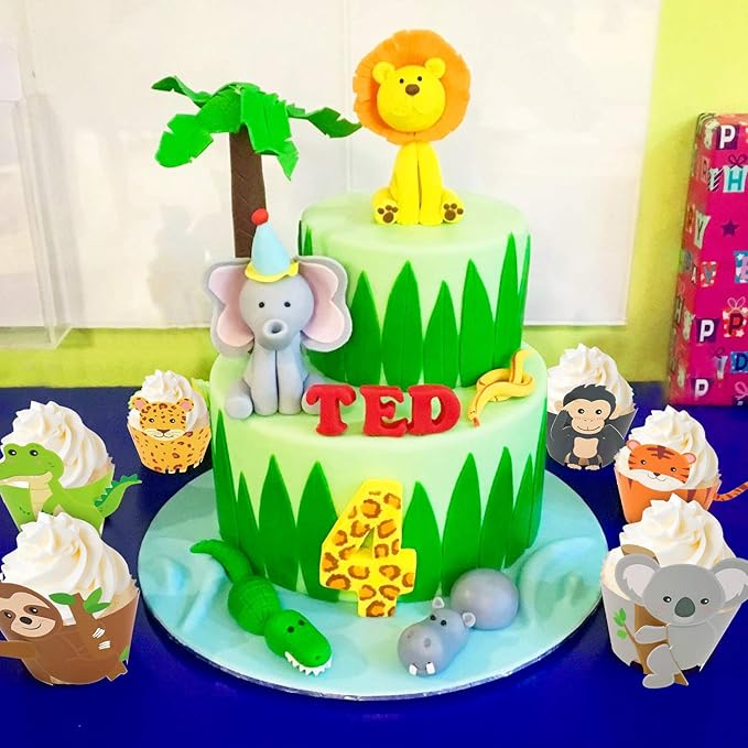 48 Pcs Jungle Safari Animal Cupcake Wrappers Wild Party Cake Decorations Jungle - Image 7