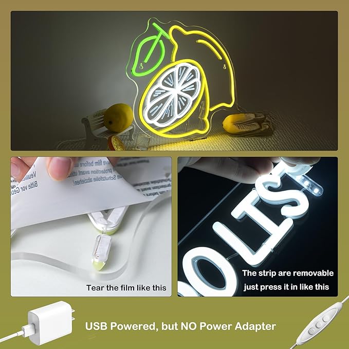 Lemon Cocktail Neon Sign – Yellow & Green LED Wall Light - Image 7