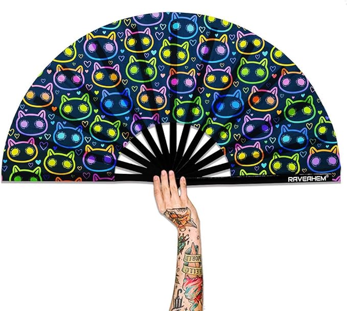 UV Glow Rave Fan, Bamboo Folding Clack Hand Fan by Raveahem