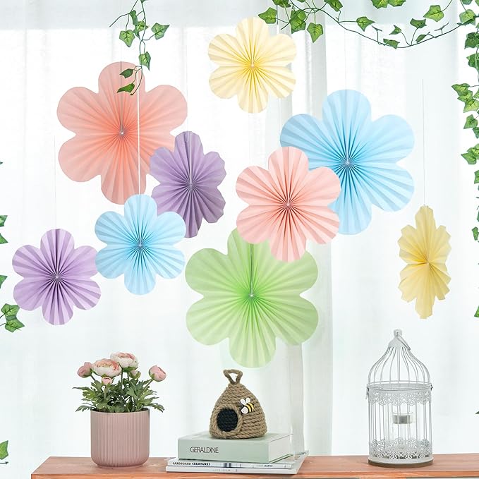 SUNBEAUTY 9 PCS Pastel Paper Flowers Decorations - Image 7