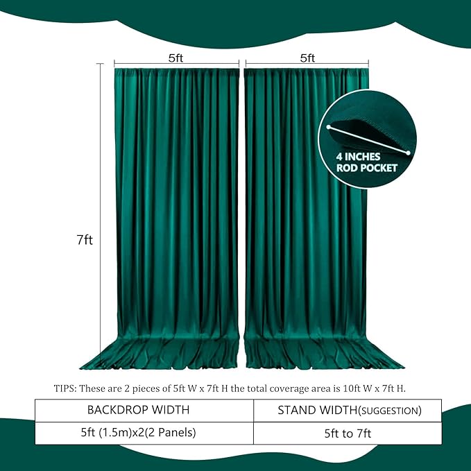 2 Panels Deep Green Backdrop Curtain, 10 x 7 Feet Background Curtains - Image 2